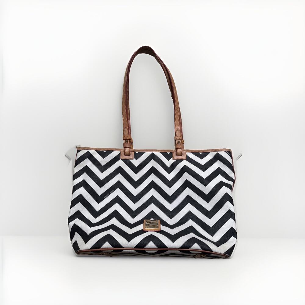 Retired Dooney & Bourke Chevron Large Shopper Tote - Black & White Coated Cotton